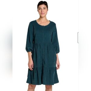 Scouter Cord Tiered Long-Sleeve Midi Dress